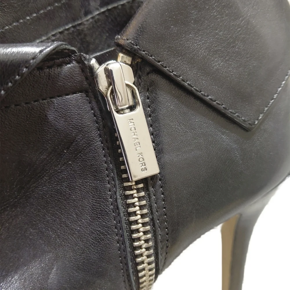 Michael Kors Black Leather Peep Toe Heeled Ankle Boots Size 7 M Booties